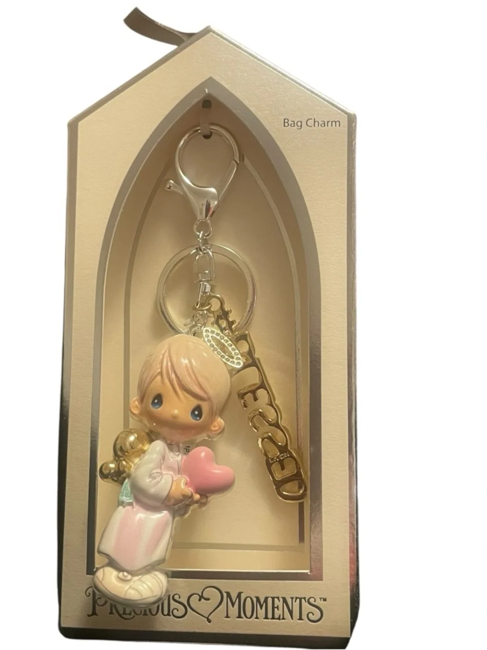 Precious Moments “Blessed” Angel Bag Charm Keychain Pink Heart - NIB